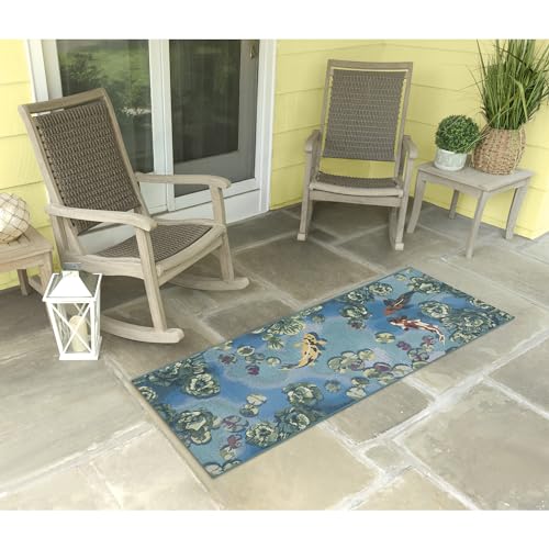 Liora Manne Esencia Machine Washable Non-Slip Low Profile Indoor/Outdoor Mat-Transitional, Whimsical, Fish, Nature, Koi Pond Aqua 1'11" x 4'11" - color: Koi Pond Aqua, size: 1'11" x 4'11" (Rectangular)