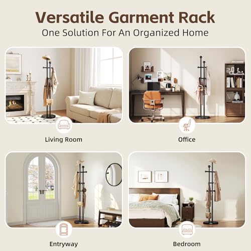 Uniclinens Wood Coat Rack Freestanding - Heavy Duty Freestanding Coat Rack, Wooden Coat Stand with 6 Hooks Creative Tree Branch-look for Entryway, Hallway, Bedroom (Black) - color: Black-2, size: 6 Hooks