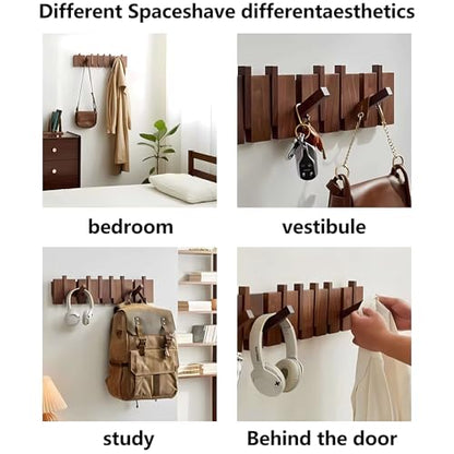 Wall Mounted Piano Key Hanger | Flip Style Hook | Entrance Wall Art Hook, Made of Oak Wood (3 Times Painted, 4 Times Polished) (Beech, 12Hooks) - color: Beech, size: 12Hooks