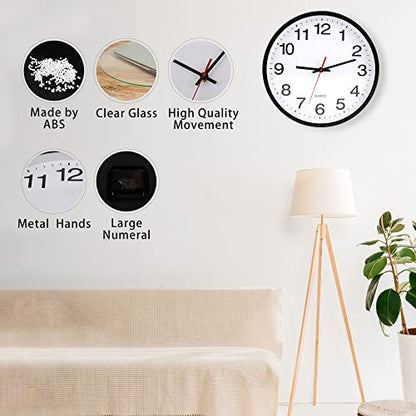 Black Wall Clock,Non Ticking 10 In,Modern,Quality Quartz Battery Operated - color: Black/White, size: 10”