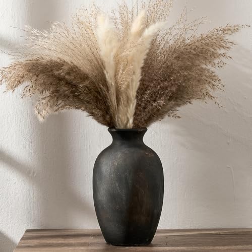PORCER Ceramic Rustic Flower Vase, 8.38 Inch Vintage Pottery Home Decor, Farmhouse Terracotta Vase for Living Room, Table, Shelf, Mantel Decoration, Farmhouse - Black Bronze - color: Black Bronze- 8.38"