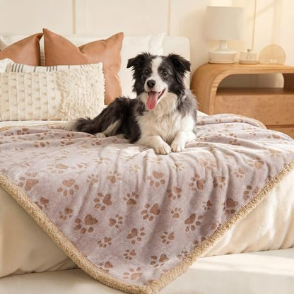 Luciphia Waterproof Pet Blankets Whith Paw Print for Couch Sofa Bed Cover, Liquid Pee Proof Soft Fluffy Dog Blanket Washable, Reversible Furniture Protection Puppy Cat, Khaki, X-Large（85" x 57"） | Soft Print Pet Blanket Washable Pee Proof, Furniture Prote