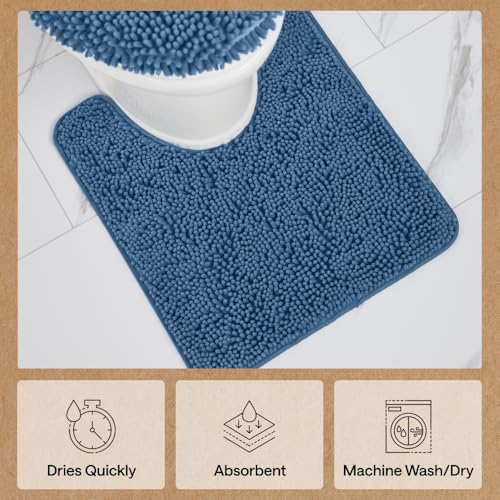 GORILLA GRIP Bathroom Rug Sets 3 Piece, Bath Mat Set and Oval Toilet Base with Rubber Backing, Plush Absorbent Shaggy Chenille Washable Mats, Includes 24x19.5, 24x17 and 30x20 Inch Rugs, Navy - color: Navy, style: 24"x19.5" + 24"x17" + 30"x20" - 3 Pack