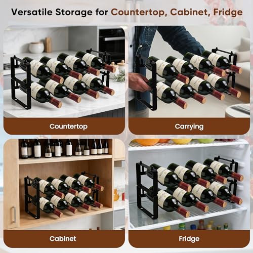 Wine Rack for Countertop – Stackable Freestanding Bottle Organizer for Kitchen, Pantry, Bar Cabinet & Small Spaces – Compact Metal Shelf & Modular Storage Stand (2 Tier) - size: 2-Tier