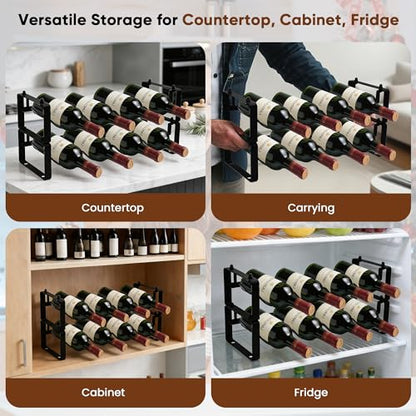 Wine Rack for Countertop – Stackable Freestanding Bottle Organizer for Kitchen, Pantry, Bar Cabinet & Small Spaces – Compact Metal Shelf & Modular Storage Stand (2 Tier) - size: 2-Tier