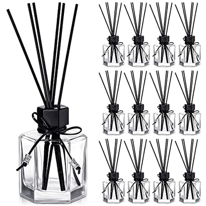 Huquary 12 Set 120 ml 4 Ounce Reed Diffuser Bottle Empty Glass Jars | Empty Diffuser Bottle with Caps, Black Rattan Stick Set,Fragrance Accessories, DIY Replacement Rattan Aromatherapy