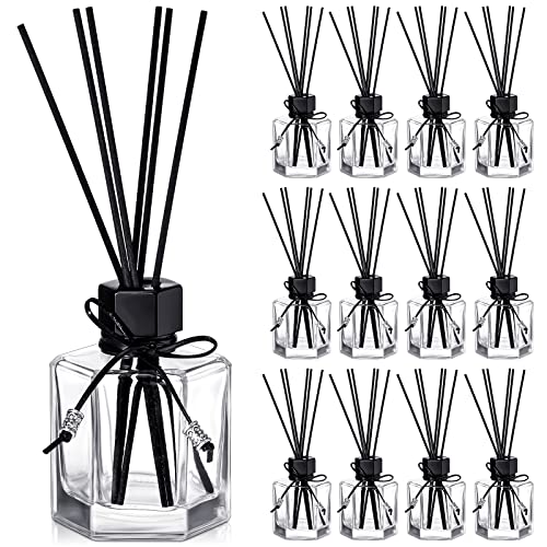 Huquary 12 Set 120 ml 4 Ounce Reed Diffuser Bottle Empty Glass Jars | Empty Diffuser Bottle with Caps, Black Rattan Stick Set,Fragrance Accessories, DIY Replacement Rattan Aromatherapy