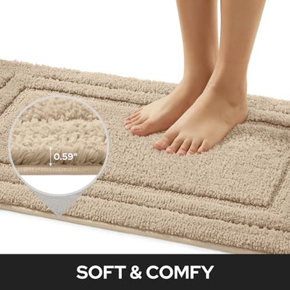 HOMEIDEAS Bathroom Rugs Sets 2 Piece, Super Soft and Absorbent Non Slip Microfiber Machine Washable Bath Mat Set (20" x 32" + 16" x 24", Beige) - color: Loop- Beige, size: 1'4" x 2'8" (16"x24"+20"x32")
