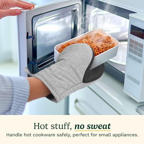 Cuisinart Mini Oven Mitts, 2-Pack, Neoprene Grip, Heat Resistant 350F | Cotton-lined, non-slip neoprene palm, ambidextrous design, ideal for smaller hands and everyday cooking - color: Light Gray