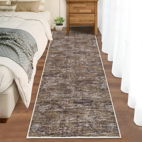 Hallway Runner Rug 2.5x10 Long Kitchen Runner Rug with Rubber Backing Low Pile Stain Resistant Entryway Carpet Washable Modern Solid Color Runner for Living Room Bedroom, Brown - color: Brown, size: 2'6" x 10' (Runner)