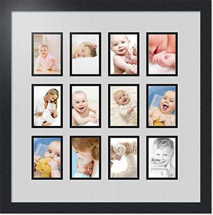ArtToFrames Double-Multimat-1156-756/89-FRBW26079 Collage Photo Frame Double Mat with 12-3.25x4.75 Openings and Satin Black Frame - color: Candlewick, size: 12 - 3.25x4.75