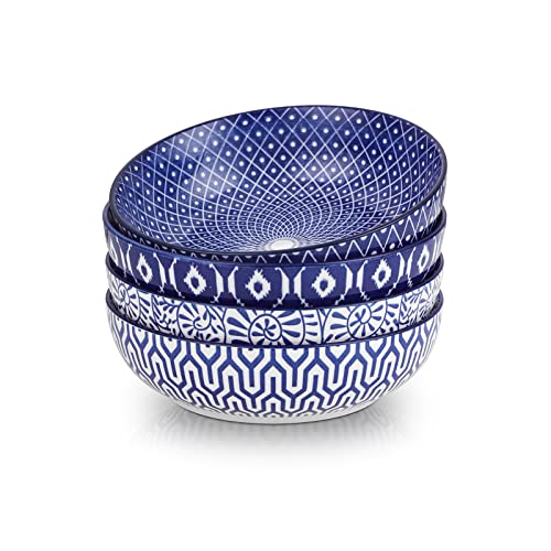 Selamica Ceramic Pasta Bowls Set of 4,Large Salad Bowls, Stackable Serving Bowls, Microwave Dishwasher Safe, 8.6 inch，50 OZ,Vintage Blue - color: Vintage Blue, size: 8.6 Inch