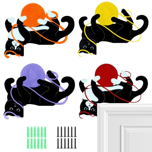 4 Pcs Door Frame Decoration Set Metal, Wall Art Decor Corner Sign Bathroom Decor for Indoor Outdoor Door Window Home Office(Cat,Multicolor) - color: Multicolor, style: Cat