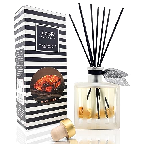 Reed Diffuser Set, Black Amber Scented Oil Diffuser with Sticks, Home Fragrance Accessories for Bathroom Shelf Decor, Aroma Diffusers for Home or Office Fall Decor, USA Made - color: Black Amber, size: Modern Stripe/4.5 oz