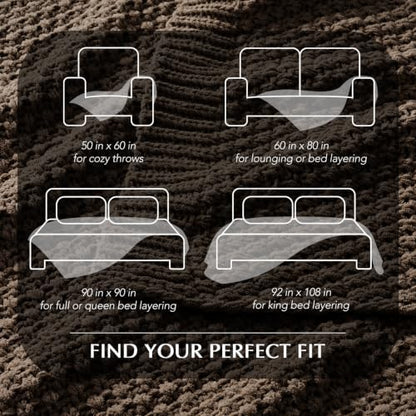 EVERGRACEHOME Chunky Chenille Knit Throw Blanket, 90 x 90, Cocoa Brown | Sculpted Moss Stitch, Chic Modern Farmhouse, All-Season Warmth, OEKO-TEX® Certified, Oversized Queen for Couch, Bed, Sofa - color: Cocoa Brown, size: 90" X 90"