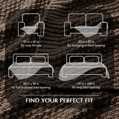 EVERGRACEHOME Chunky Chenille Knit Throw Blanket, 90 x 90, Cocoa Brown | Sculpted Moss Stitch, Chic Modern Farmhouse, All-Season Warmth, OEKO-TEX® Certified, Oversized Queen for Couch, Bed, Sofa - color: Cocoa Brown, size: 90" X 90"