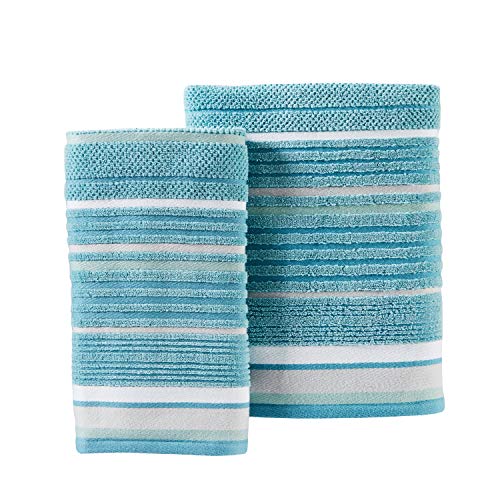 SKL Home Seabrook Stripe Premium 4-Piece Towel Set, 550 GSM, Soft & Absorbent Jacquard - 2 Bath Towels, 2 Hand Towels, Teal - color: Seabrook Stripe, style: 4-Piece Towel Set