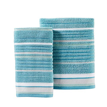 SKL Home Seabrook Stripe Premium 4-Piece Towel Set, 550 GSM, Soft & Absorbent Jacquard - 2 Bath Towels, 2 Hand Towels, Teal - color: Seabrook Stripe, style: 4-Piece Towel Set
