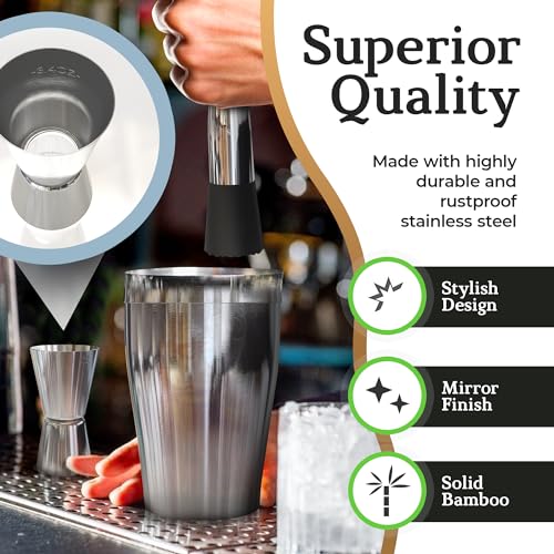 Highball & Chaser Cocktail Shaker Set: Bartender Kit for Home Bar Mixology Cocktail Bar Set Plus E-Book with 30 Recipes (Silver) - color: Silver