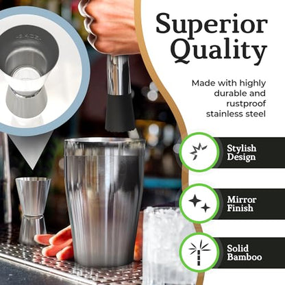 Highball & Chaser Cocktail Shaker Set: Bartender Kit for Home Bar Mixology Cocktail Bar Set Plus E-Book with 30 Recipes (Silver) - color: Silver