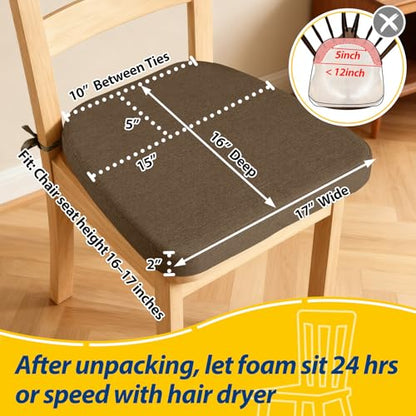 AAAAAcessories D-Shaped Chair Cushions, 2" Thick Dining Chair Pads with Ties and Removable, Machine-Washable Cover, 17" x 16", Set of 6, Taupe - color: Taupe, size: 6 Count(Pack of 1)