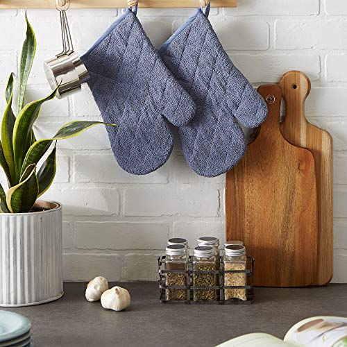 DII Basic Terry Collection 100% Cotton Quilted, Oven Mitt, Stonewash Blue, 2 Piece - color: Stonewash Blue, size: Oven Mitt