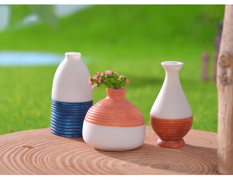 6 Pcs Ceramic-Like Design Bud Vases Set – Mini Flower Arrangements Resin Tiny Flower Vases for Fairy Garden Accessories, Micro Landscape DIY Décor, Tabletop & Home Decorations, Gift for Plant Lovers