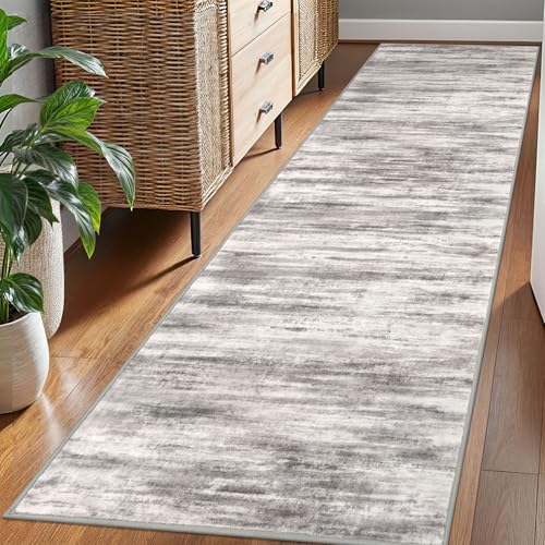 KOZYFLY Modern Abstract Hallway Runner Rug, 2.6x8 Washable Rug Runner Non-Slip Soft Striped Kitchen Runner Rugs, Print Grey/Light Beige/Brown Carpet Runner for Entryway Bathroom - color: Grey/Light Beige/Brown, size: 2'8" x 8' (Runner)