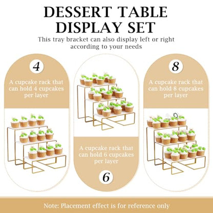 12 Inch 3 Tier Serving Tray Stand, White Acrylic Dessert Stand with Gold Painted Iron Rack, Removable Rectangular Trays for Cupcakes, Appetizers, Fruit, Cookies and Candy - color: White and Gold