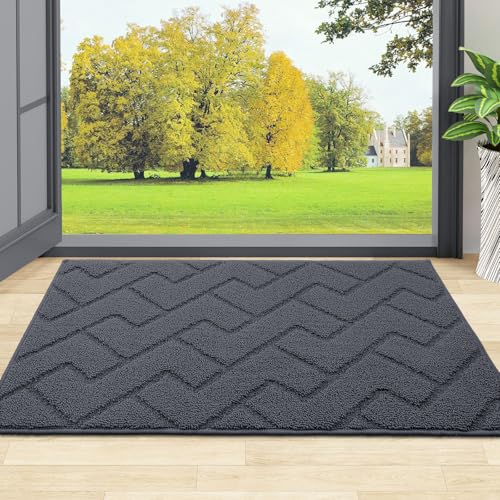 OLANLY Indoor Door Mat, 30x17, Dirt Resistant and Absorbent, Sturdy Non-Slip Rubber Backing, Easy to Clean, Washable Low-Profile Doormat for Entryway, Charcoal - color: Charcoal, size: 30" x 17"