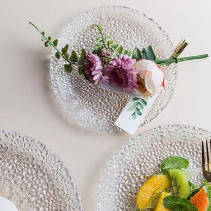 Glass Salad Plates Set of 2,8.5inch Crystal Clear Tableware for Dessert, Appetizer, Fruit, Snack, Dishwasher Safe and Stackable, Snowflake Textrued Glass Design (8.5inch, 2pcs) - color: 8.5inch, size: 2pcs