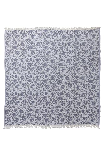 Flower Organic Cotton Turkish Throw Blanket, Muslin - Navy | Thin, Soft, Lightweight, Breathable Gauze Weave, Blue and White Reversible Floral Print, for Sofa, Chair, Couch, 65" x 65" - color: Navy Whimsy
