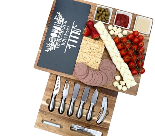 Luxury Acacia Charcuterie Board Set Slate Cheese Serving Board with Utensils Personalized Wedding, Anniversary & Holiday Gift - color: Design #13