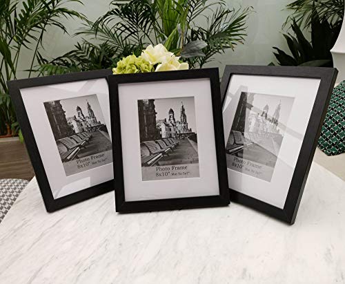 Meetart 8x10inch Black Photo Frames mat to 5x7inch, Pack of 3 Piece, In Plastic Glass, MDF Wood Material Table Top Stand And Wall hanger Vertical and Horizontal.(8x10) H - size: 8x10 3 Pack
