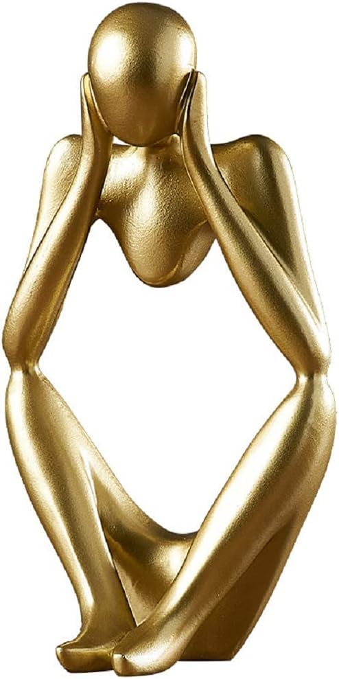 Creative Resin Thinker Minimal Abstract Art Sculpture Statue Figurines Home Office Bookshelf Desktop Decor (Gold, Focus, Small) - color: Gold, size: Focus, Small