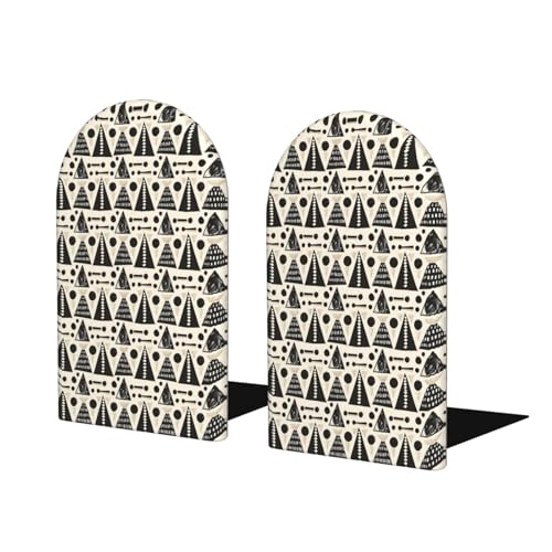 Scandinavian Geometric Shapes (2) Print Wooden Bookends,1 Pair Book Ends,Book Organizer for Home Office School Desk