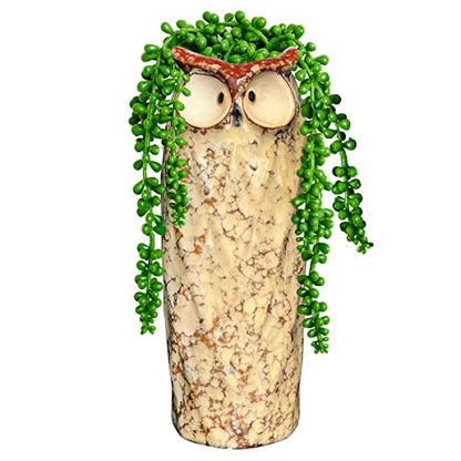 GeLive 9 Inch Owl Ceramic Vase, Farmhouse Flower Vase, Retro Owl Planter, String Pearl Succulent Pot for Bud Cutting Hydroponic Plant, Indoor Outdoor Home Decor, Cute Owl Fun Animal Cartoon Gift - size: 9" Tall