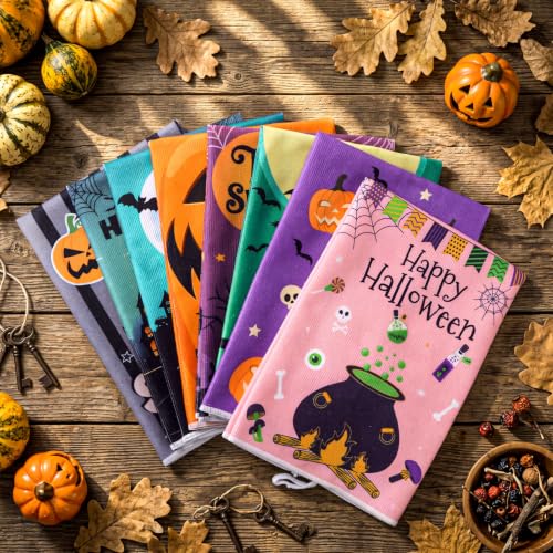 Fourluoo 8 Pcs Halloween Kitchen Towels, Halloween Decorative Hand Pumpkin Dish Towels Set Spooky Tea Cloths for Home Kitchen Bathroom Decor, 16 x 24 Inch - style: Pumpkin