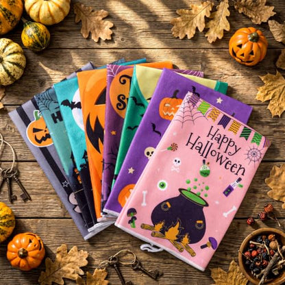 Fourluoo 8 Pcs Halloween Kitchen Towels, Halloween Decorative Hand Pumpkin Dish Towels Set Spooky Tea Cloths for Home Kitchen Bathroom Decor, 16 x 24 Inch - style: Pumpkin