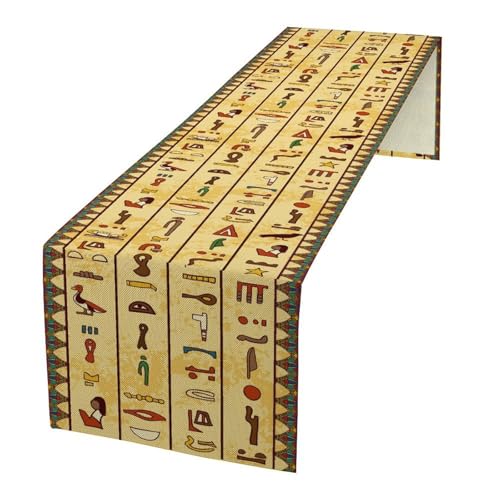 Ancient Egypt Table Runner, Abstract Egyptian Hieroglyphics Vintage Pattern Print Table Runner for Kitchen Dinning Table Decor Home Wedding Party Celebration, 13x36 Inch - color: Egypt-1, size: 13"W x 36"L