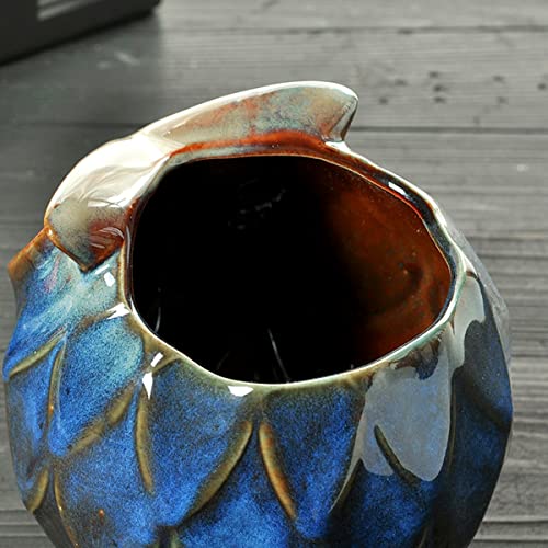 GeLive Blue Owl Ceramic Succulent Planter with Drainage Hole Animal Plant Pot Tabletop Decoration Vase Window Box Indoor Outdoor Decor (Blue) - size: 5.1" Blue