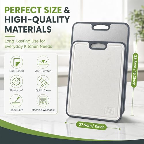 Double Sided Titanium Cutting Board for kitchen | Reversible Non-Toxic Chopping Board, Non-Slip Feet & Juice Groove, Grater Zone, Quick-Rinse Cleanup, 16"x11"
