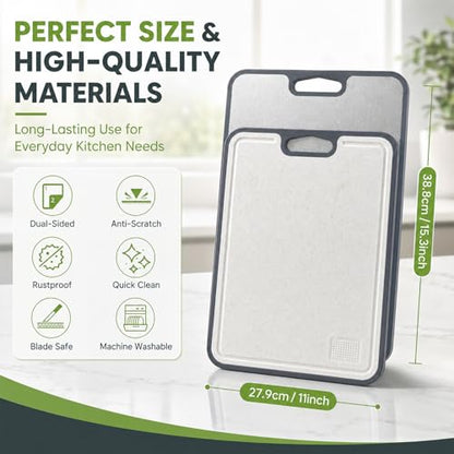 Double Sided Titanium Cutting Board for kitchen | Reversible Non-Toxic Chopping Board, Non-Slip Feet & Juice Groove, Grater Zone, Quick-Rinse Cleanup, 16"x11"