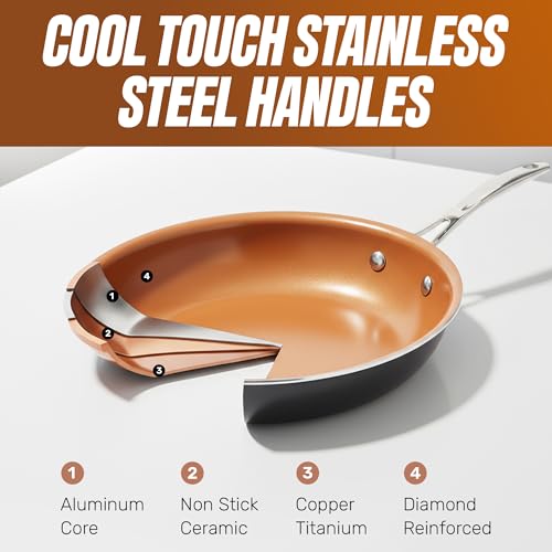 GOTHAM STEEL 20 Pc Pots and Pans Set Non Stick Ceramic Cookware, Copper | Non Toxic PFOA/PFOS/PTFE Free Ceramic and Titanium, Stay Cool Stainless Steel Handles, Dishwasher and Oven Safe - size: 20 Piece Set