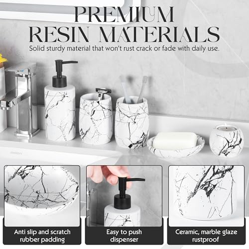 Ceramic Bathroom Accessory Set, 5-Piece Bathroom Accessory Set, Soap Dish, Toothbrush Holder, Soap Dispenser, Bathroom Tumbler & Candle Holder - Modern Bathroom Organizer, (White & Black) - color: White and Black