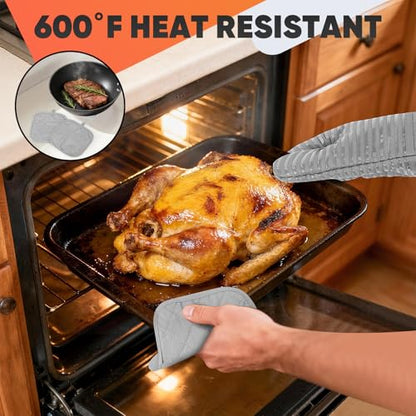 Oven Mitts Kitchen Towels and Dishcloths with Pot Holders Sets, Oven Gloves Hot Pads 500°F Heat Resistant with Silicone Grip, Include 2 Cooking Gloves/2 Potholders/4 Kitchen Towels/4 Dish Towels-Gray - color: Gray