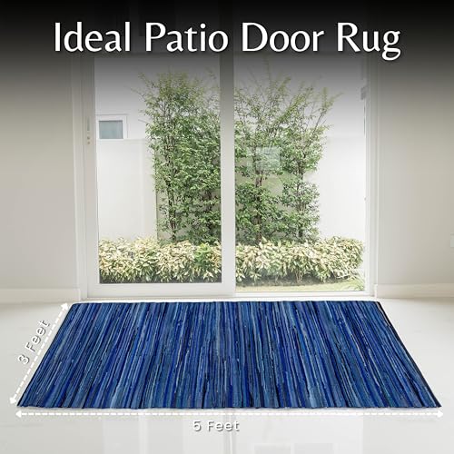Chindi Area Rug 3x5 Feet - Navy | Cotton Hand Woven Throw Rugs for Bathroom, Easy Clean Accent Camping Carpet - color: Navy, size: 3 x 5 feet