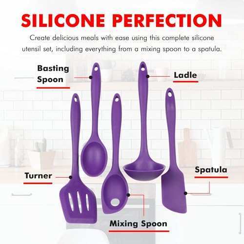 Chef Craft Premium Silicone Kitchen Tool and Utensil Set, 5 Piece, Purple - color: Purple, size: 5 Piece Set