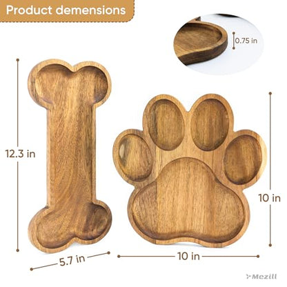 Cute Wooden Serving Tray – Handcrafted Acacia Decorative Paw Bone Platter for Pets & Human, Food-Safe Snack Board with Unique Wood Grain, Cute Pawprint Gift for Dog Lovers, Parties & Home Decor