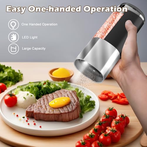 Rechargeable Salt Mill Pepper Grinder: Electric Salt and Pepper Mill Set Automatic Salt Grinder Adjustable Pepper Mills Refillable Salt Pepper Grinders Large Capacity Automatic Salt Shaker - color: Black Grey